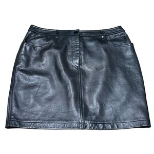 Emanuel Ungaro Liberté Black Leather Mini Skirt Petite 12/46
